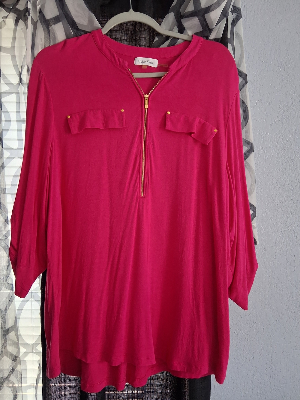 Calvin Klein Bright Pink Zip-Front Tunic Blouse
